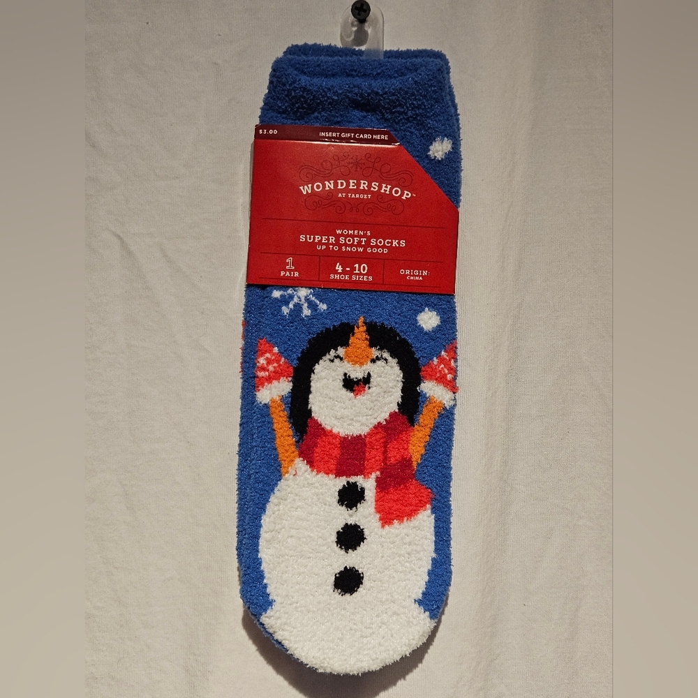 NWT FREE with Purchase Blue Snowman Socks